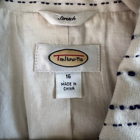 TALBOTS Blazer 16 Piped Textured Jacket Cream W/Black Dash Line Pattern 3 Button - Picture 12 of 15